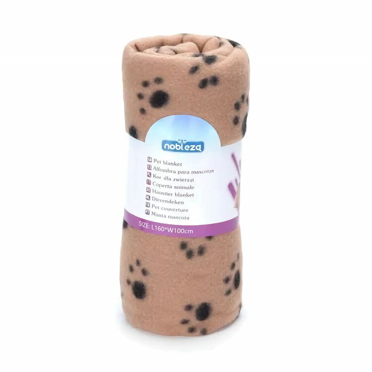 Nobleza Huisdierdeken - Fleece - Beige met pootafdruk - Maat S - 75x75 cm