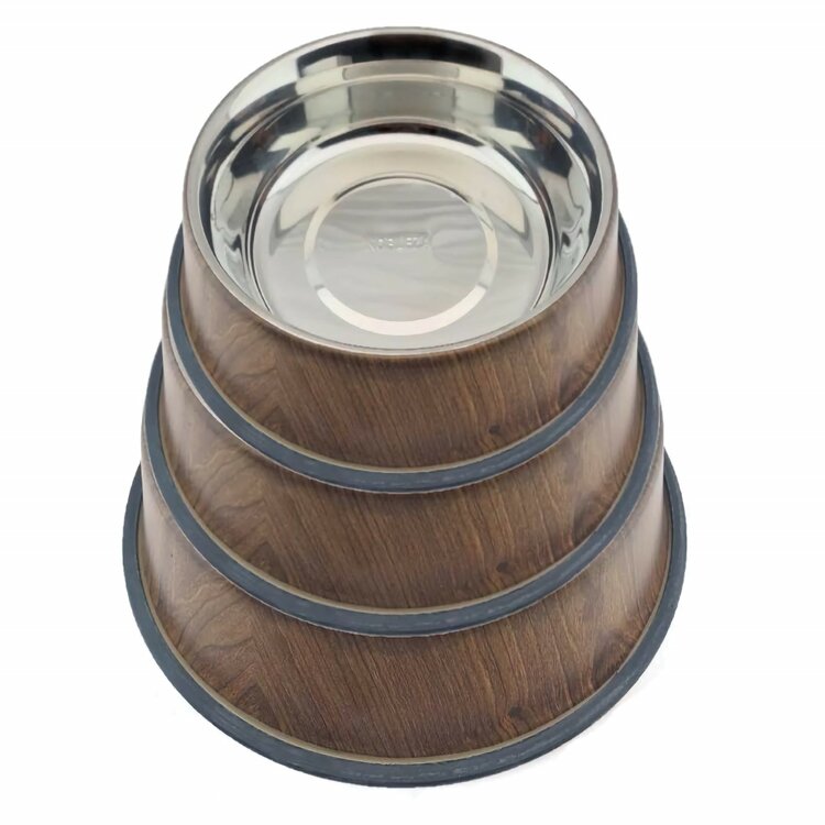 Nobleza Luxe voerbakje - RVS met houtmotief - Maat XS