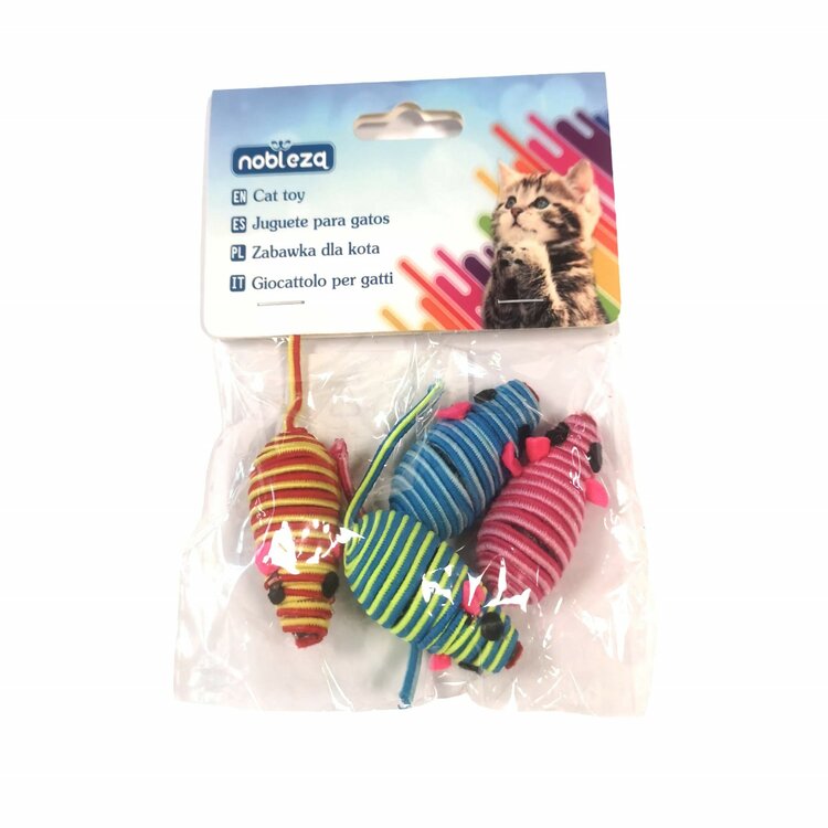 set van 4 kleine speelmuisjes voor je huistijger.