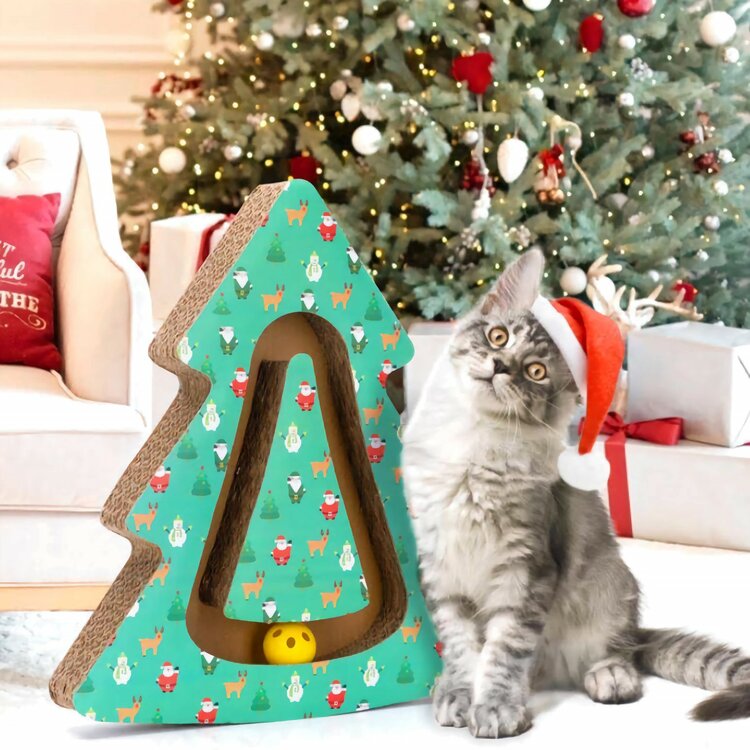 Nobleza Katten krabkarton - Kerstboom met speelballen