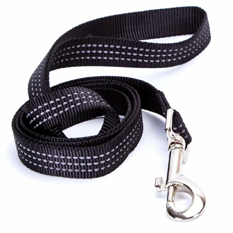 Nobleza Hondenriem - Nylon - Reflecterend - Zwart - Lengte 120 cm - Breedte 2 cm