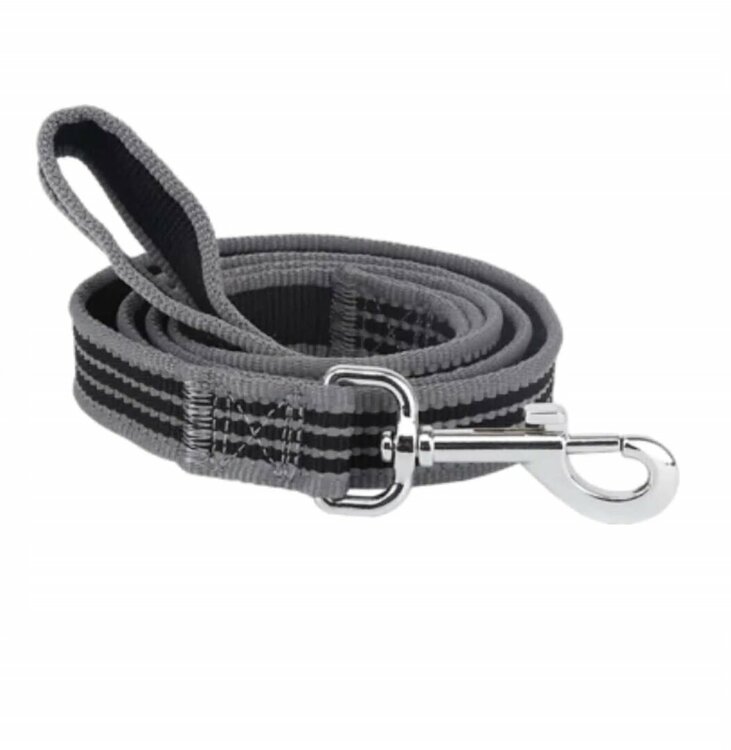Nobleza Hondenriem - Soepel Nylon - Grijs / Zwart - Reflecterend - Lengte 120 cm - Breedte 2 cm