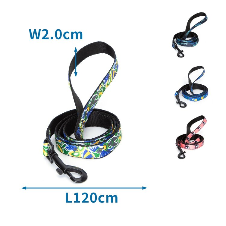 Hondenriem - Zwart met print - Polyester - Lengte 120 cm - Breedte 2 cm