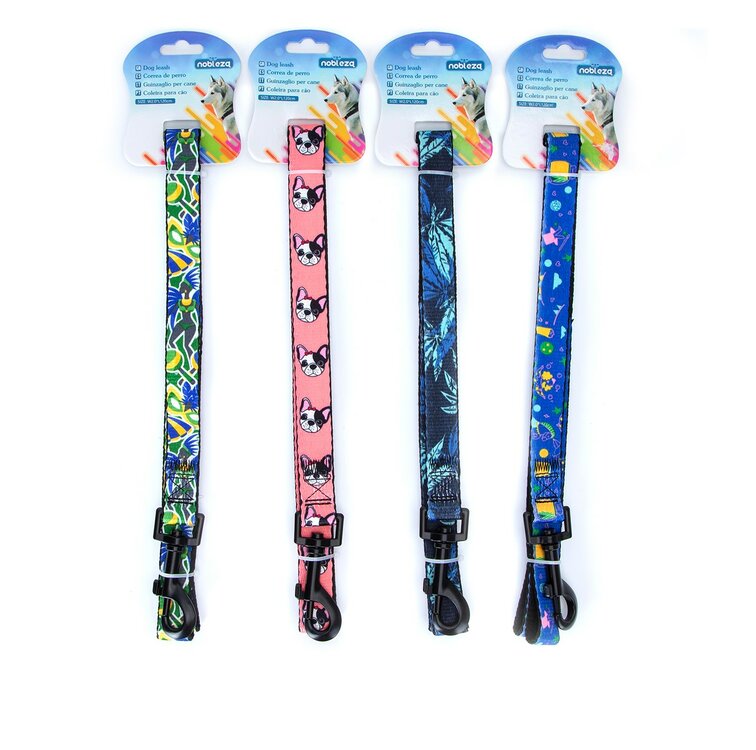 Nobleza Hondenriem - Zwart met print - Polyester - Lengte 120 cm - Breedte 2 cm