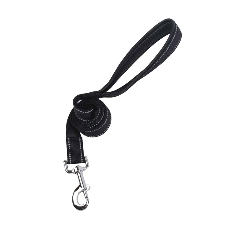 Nobleza Hondenriem met gevoerd handvat - Zwart - Reflecterend - Lengte 120 cm - Breedte 2 cm