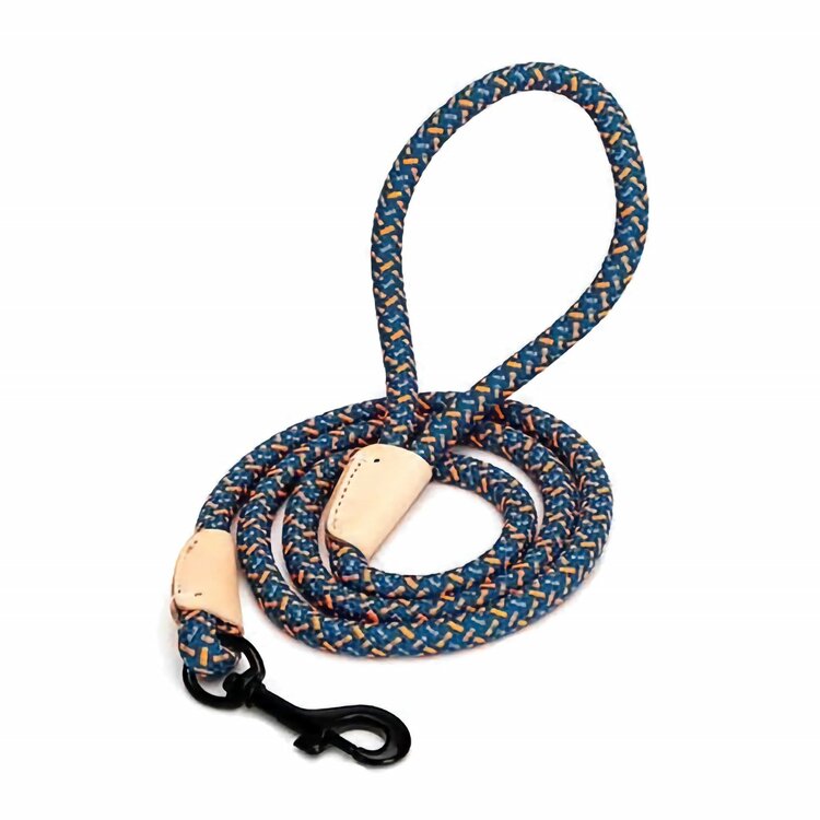 Nobleza Hondenriem - Rond - Polyester met leer - Oranje / blauw - Lengte 130 cm