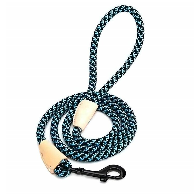 Nobleza Hondenriem - Rond - Polyester met leer - Zwart / blauw - Lengte 130 cm