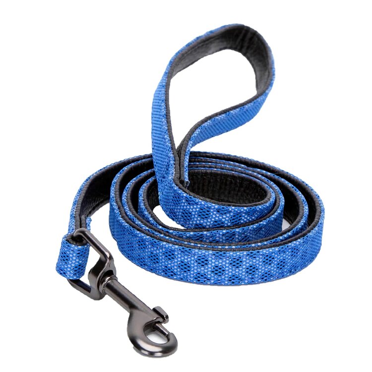 Reflecterende hondenriem lederlook 120 cm blauw