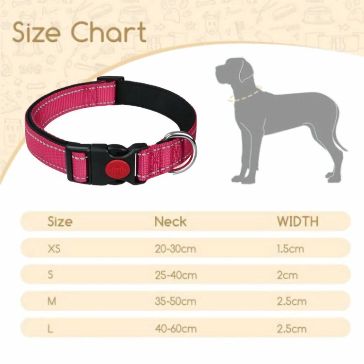 Nobleza Hondenhalsband met kliksluiting - Roze - Reflecterend - 60 cm