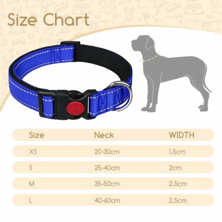 Nobleza Hondenhalsband met kliksluiting - Blauw - Reflecterend - 50 cm