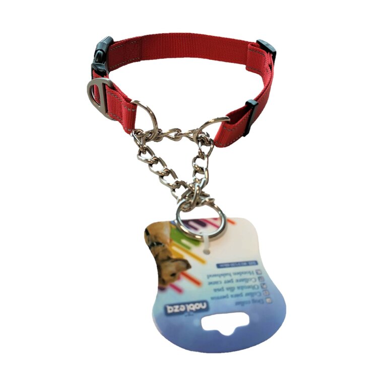 Nobleza Anti trek hondenhalsband - Nylon met ketting - Maat L
