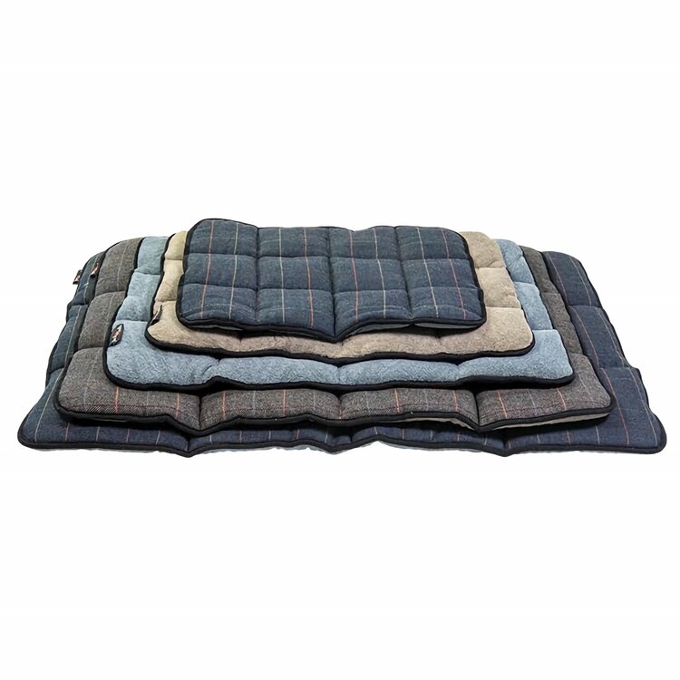 Jack and Vanilla Hondenkussen - Maat XXL - 73x119 cm - Pluche wol - Tartan - Blauw / grijs
