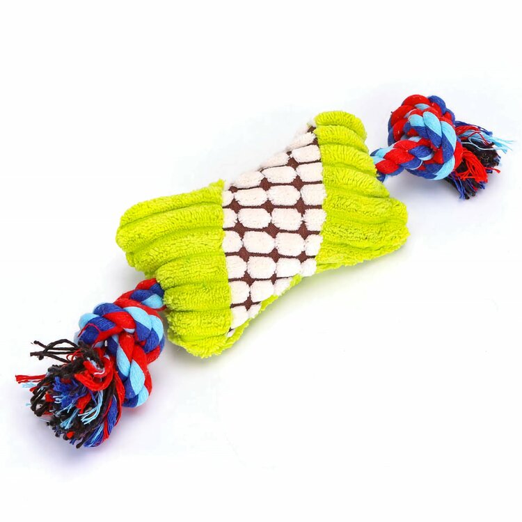 Honden speeltouw met pluche bot. Sterk katoenen touw met goede flos eigenschappen