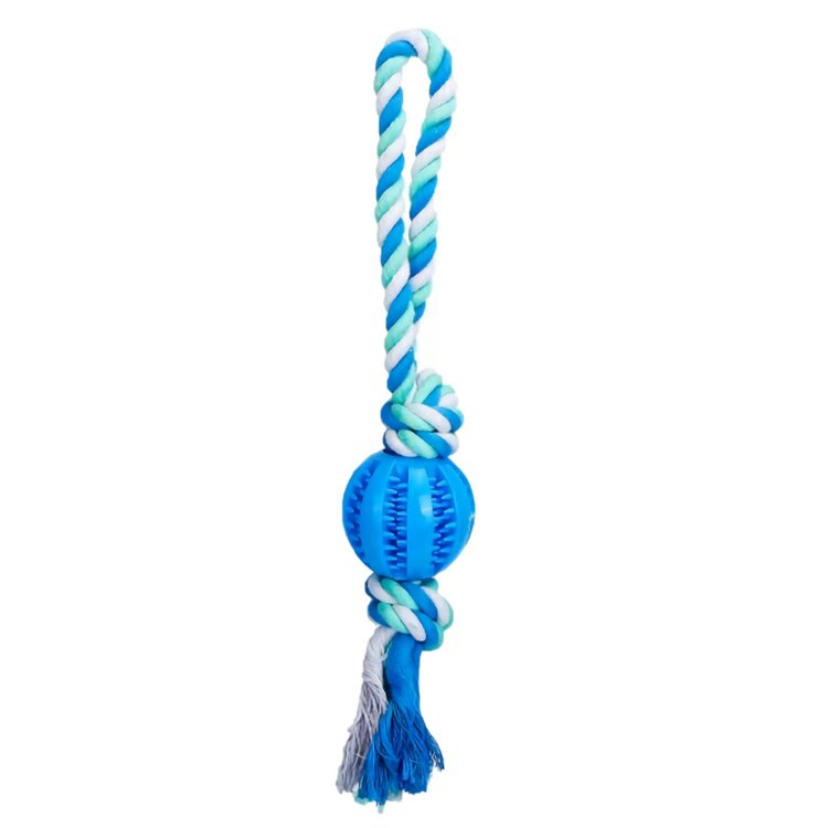Nobleza Honden speeltouw met bal - Blauw - 35 cm