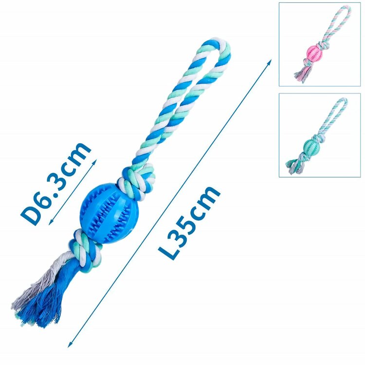 Honden speeltouw met bal - Blauw - 35 cm