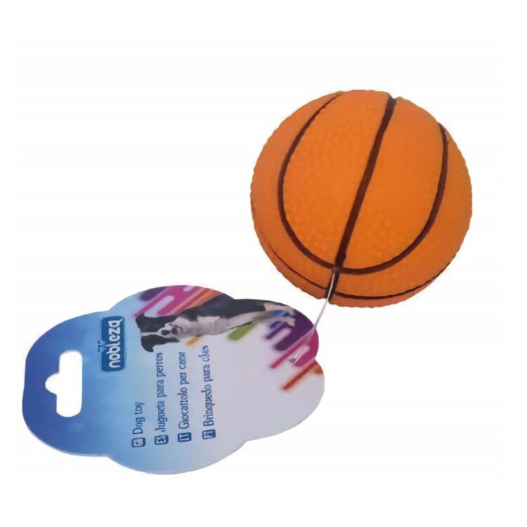Hondenspeeltje in de vorm van een kleine basketbal.&nbsp; Dit leuke hondenspeelgoed is gemaakt van vinyl, 