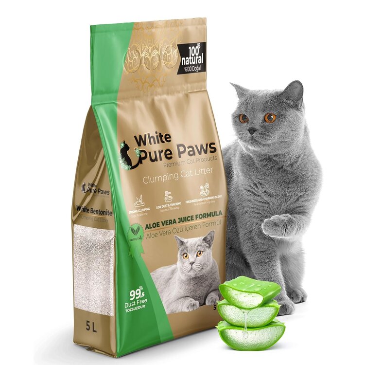 White Pure Paws Kattenbakvulling - Bentoniet - Alo&euml; vera - 5L