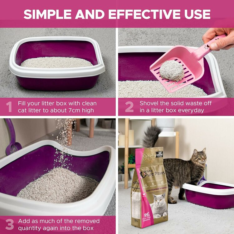 White Pure Paws Kattenbakvulling - Bentoniet - Babypoeder - 10L
