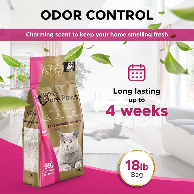 White Pure Paws Kattenbakvulling - Bentoniet - Babypoeder - 10L