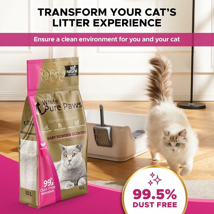 White Pure Paws Kattenbakvulling - Bentoniet - Babypoeder - 10L