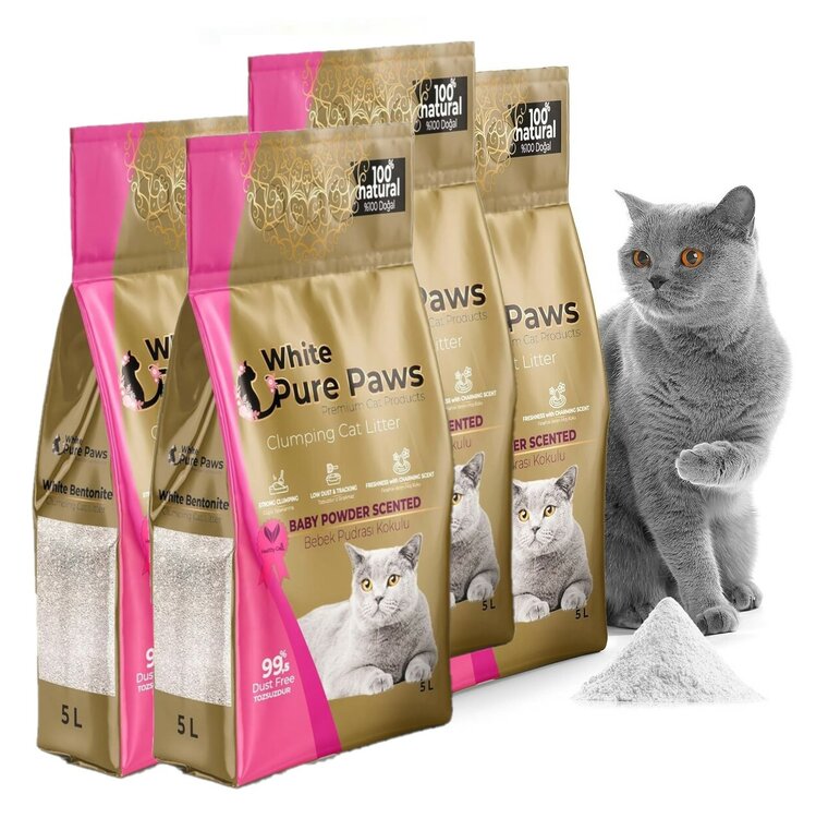 White Pure Paws Kattenbakvulling - Bentoniet - Babypoeder - 20L
