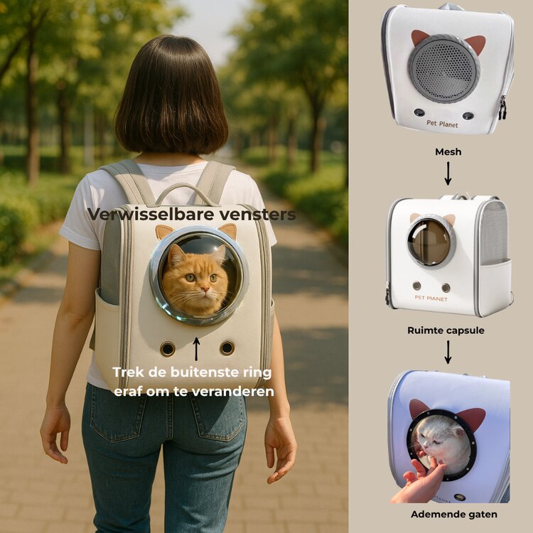 Pecco Kattenrugzak - Bol venster - Tot 6 kg - Wit