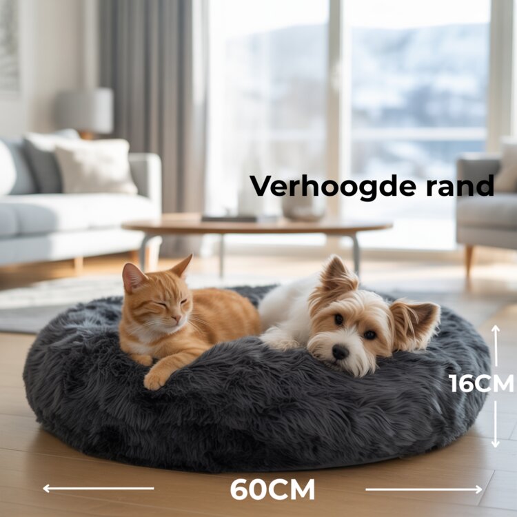 Pecco Ronde mand voor hond en kat - 60 cm - Zwart fluffy