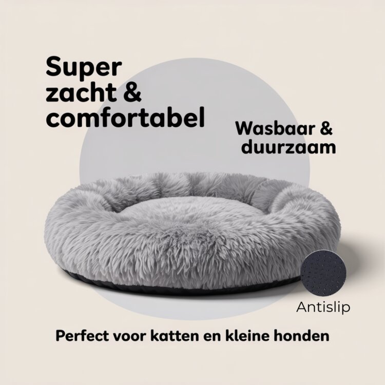 Pecco Ronde mand voor hond en kat - 60 cm - Lichtgrijs fluffy