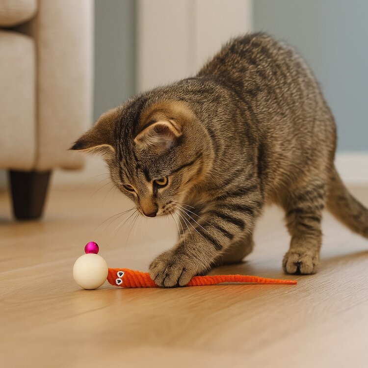 kattenspeeltje zacht met belletje en houten balletje