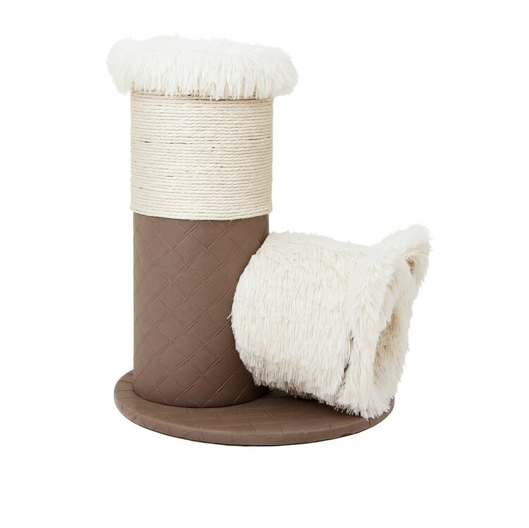 Nobleza Kattenmeubel cilinder met holletje en ligplaats - Wit fluffy - 54 cm
