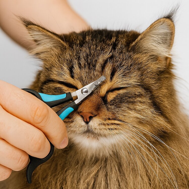 Schaartje voor het knippen in de buurt van de ogen van een kat of hond