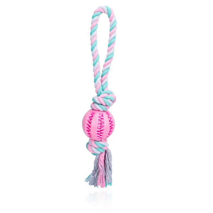 Nobleza Honden speeltouw met bal roze - 35 cm