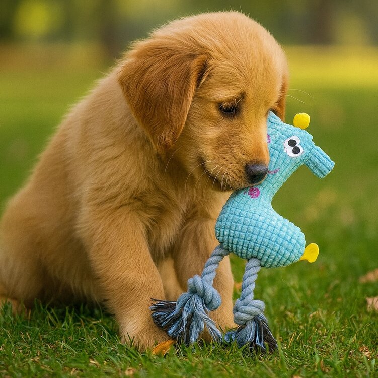 Speelgoed met piep en touw voor puppy