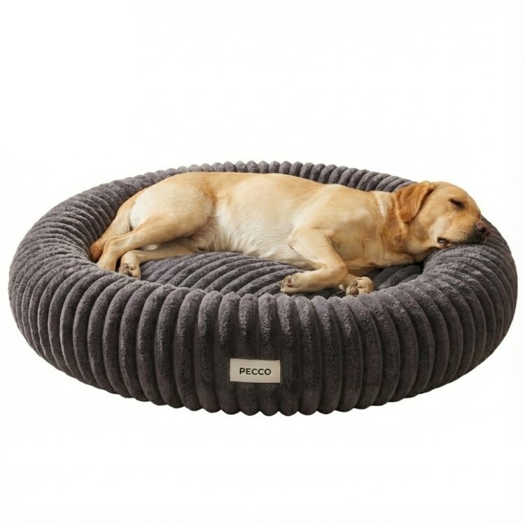 Pecco Luxe orthopedische hondenmand 100 cm in donkergrijs ribstof voor grote honden