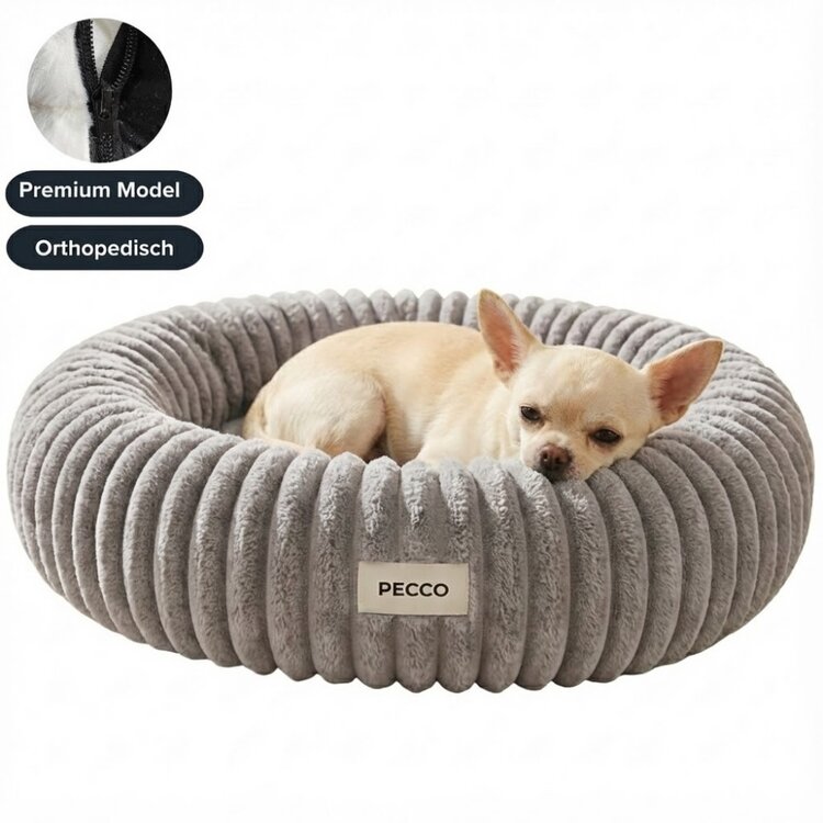 Pecco Luxe mand voor hond en kat - Orthopedisch - Rond 50 cm - Lichtgrijs rib