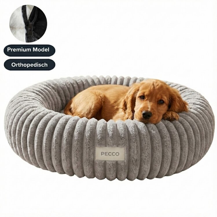Pecco Luxe hondenmand - Orthopedisch - Rond 70 cm - Lichtgrijs rib