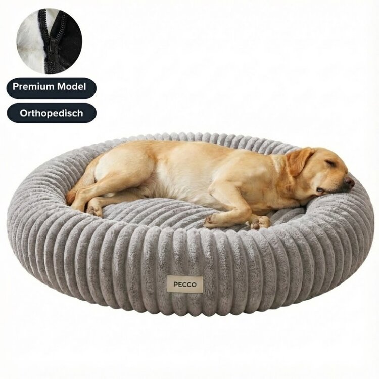 Pecco ronde hondenmand lichtgrijs met comfortabele zachte vulling
