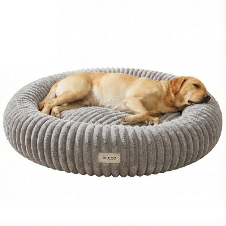 Pecco luxe orthopedische hondenmand rond 100 cm lichtgrijs rib