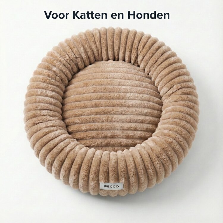 Pecco Luxe mand voor hond en kat - Orthopedisch - Rond 50 cm - Beige rib