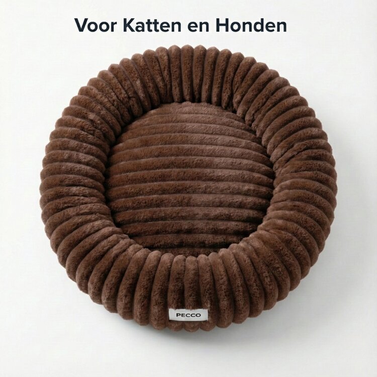 Pecco Luxe hondenmand - Orthopedisch - Rond 70 cm - Bruin rib