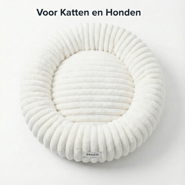Pecco Luxe mand voor hond en kat - Orthopedisch - Rond 50 cm - Wit rib