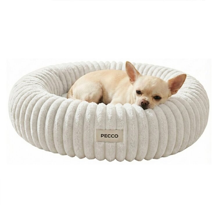Pecco Luxe mand voor hond en kat - Orthopedisch - Rond 50 cm - Wit rib