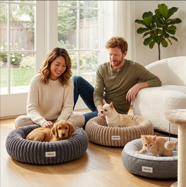 Pecco Luxe mand voor hond en kat - Orthopedisch - Rond 50 cm - Donkergrijs rib