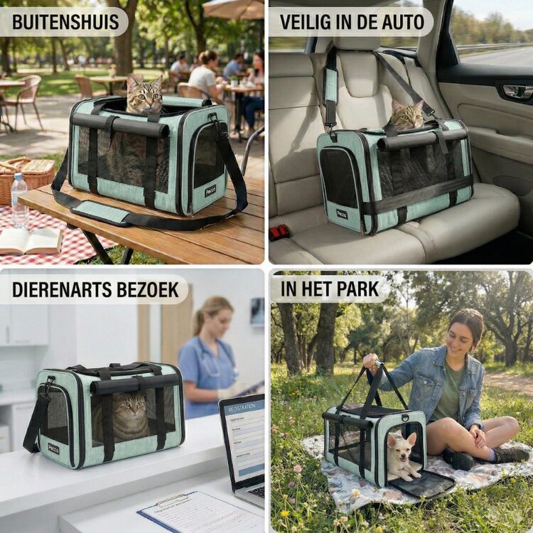 Pecco luxe draagtas voor hond en kat tot 9 kg - Groen - 48x30x30 cm