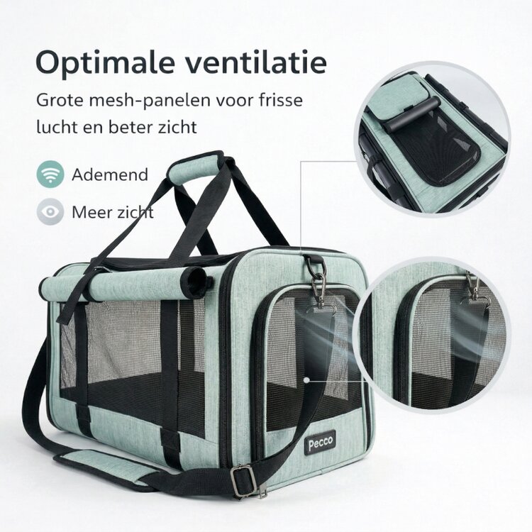 Pecco luxe draagtas voor hond en kat tot 9 kg - Groen - 48x30x30 cm
