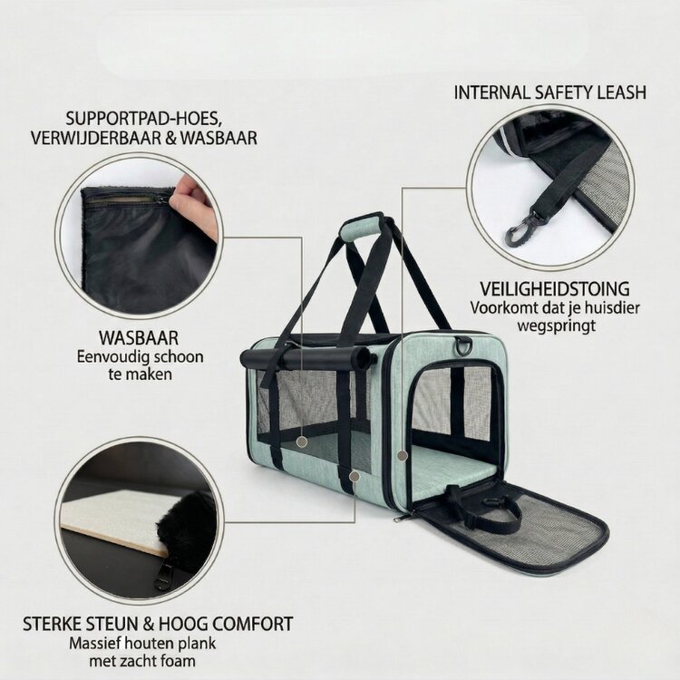 Pecco luxe draagtas voor hond en kat tot 9 kg - Groen - 48x30x30 cm