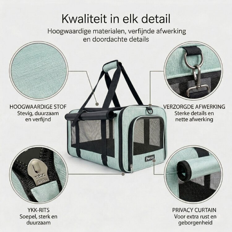 Pecco luxe draagtas voor hond en kat tot 9 kg - Groen - 48x30x30 cm