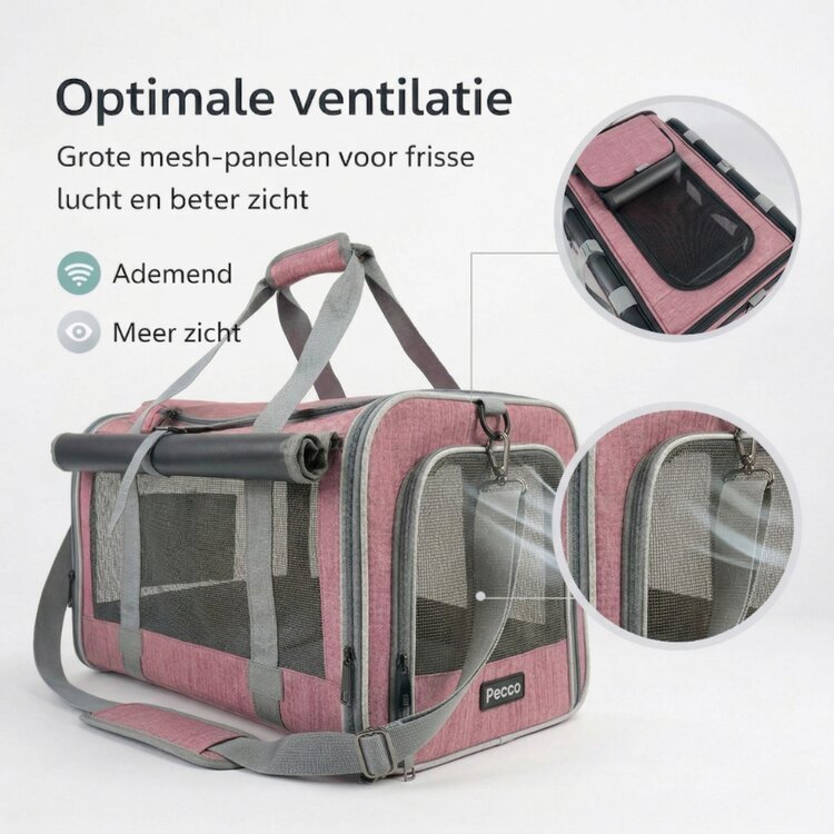 Pecco luxe draagtas voor hond en kat tot 9 kg - Roze - 48x30x30 cm