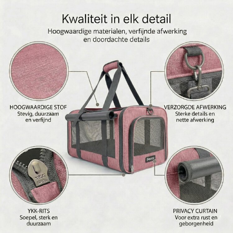 Pecco luxe draagtas voor hond en kat tot 9 kg - Roze - 48x30x30 cm