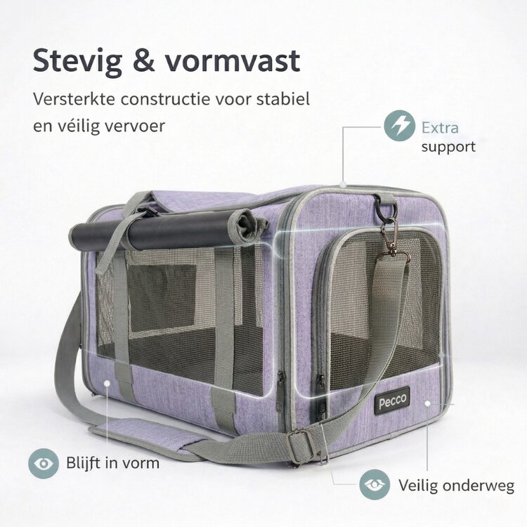 Pecco luxe draagtas voor hond en kat tot 9 kg - Paars - 48x30x30 cm